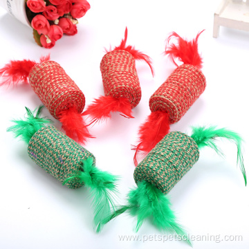 Christmas color sisal cat toy with feather